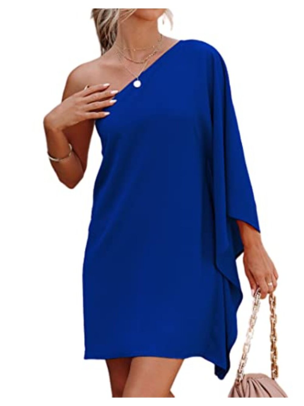 One Shoulder Batwing Sleeve Mini Dress Polyester Spandex Party Cocktail